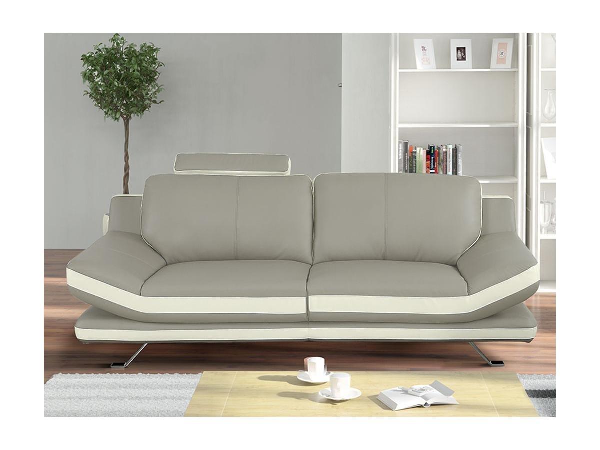 Vente-unique Ledersofa 3Sitzer LATIKA Elfenbein  