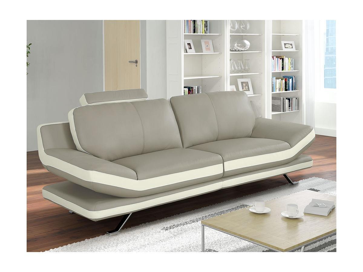 Vente-unique Ledersofa 3Sitzer LATIKA Elfenbein  