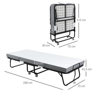 Northio Lit D'Appoint Lit Pliant À Roulettes, Acier + Mousse, Blanc + Noir, 200X75X42,5Cm  