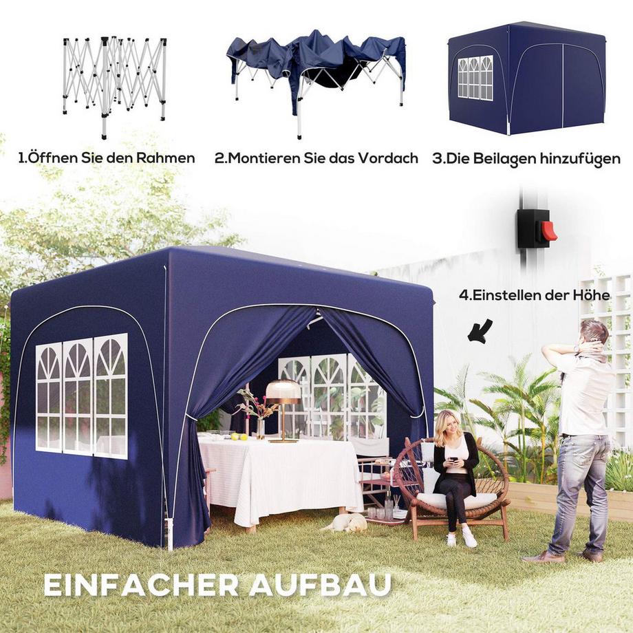 Northio Pavillon 3x3m, wasserabweisend Stabil Winterfest Pop-up Faltpavillon, UV Schutz 50+, Faltbar Partyzelt Gartenzelt mit 4 Seitenteilen Tasche Gartenpavillon für Camping Garten, Dunkelblau  