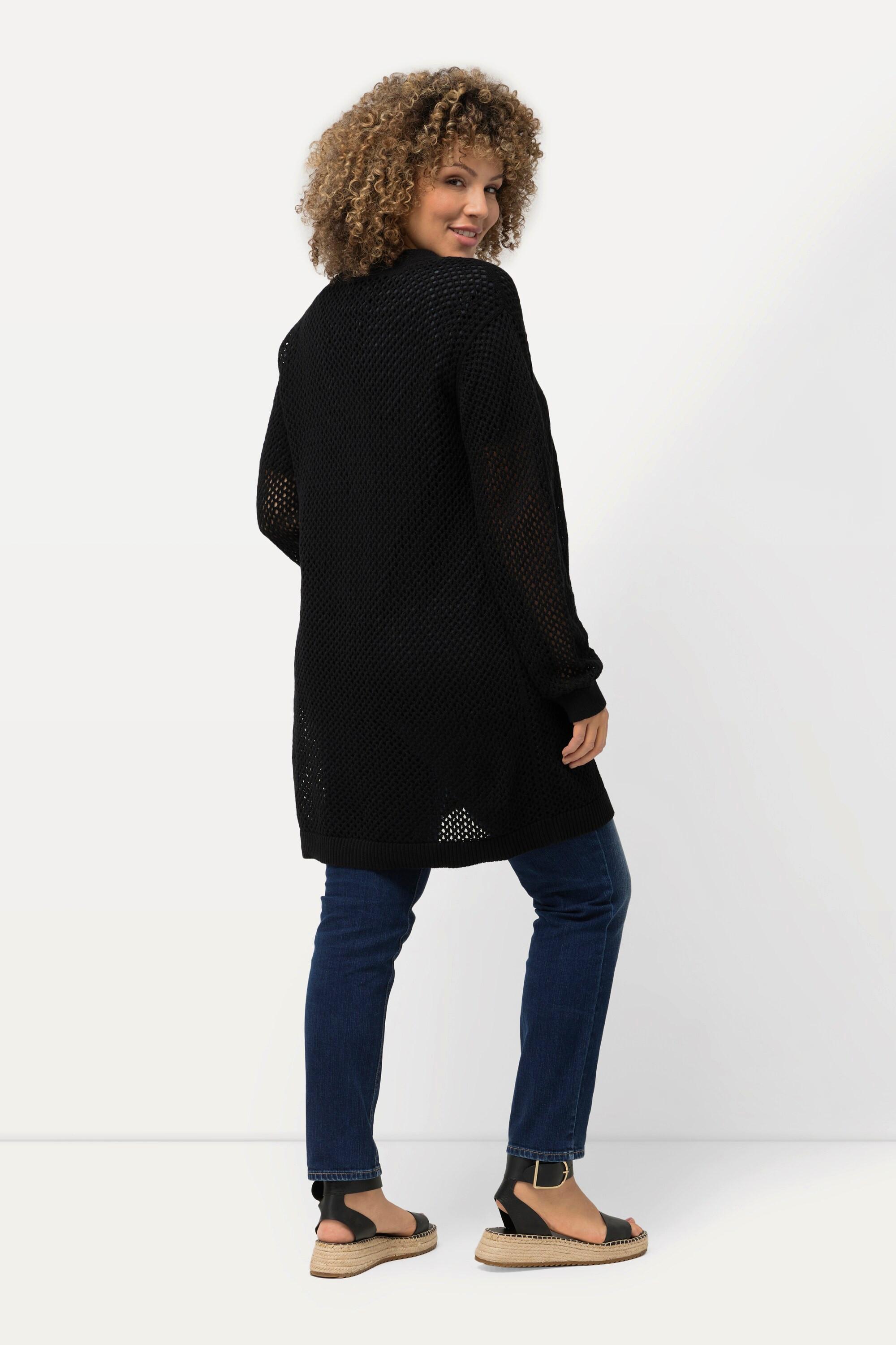 Ulla Popken Cardigan Lungo Effetto Velato Stile Aperto  