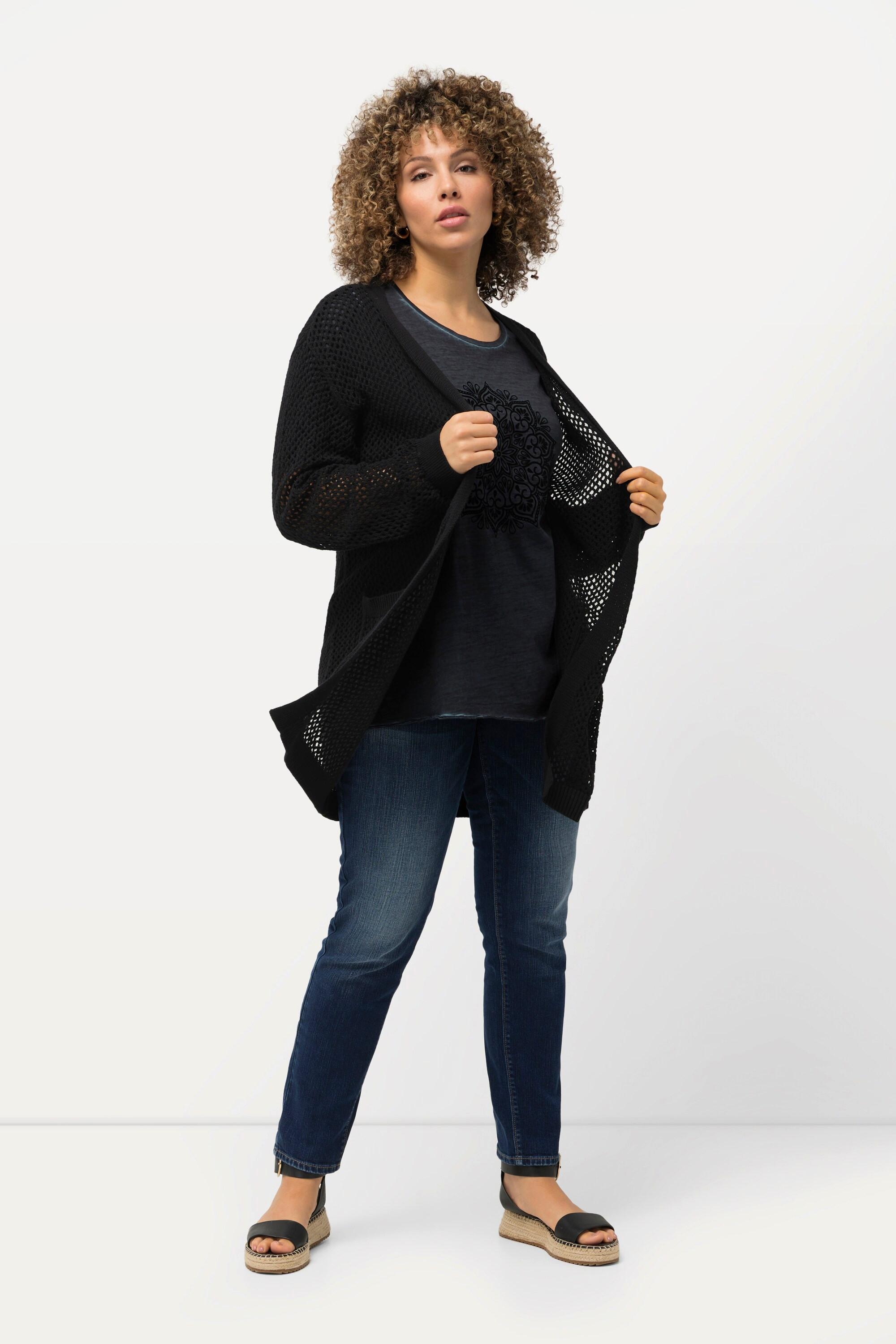 Ulla Popken Cardigan Lungo Effetto Velato Stile Aperto  