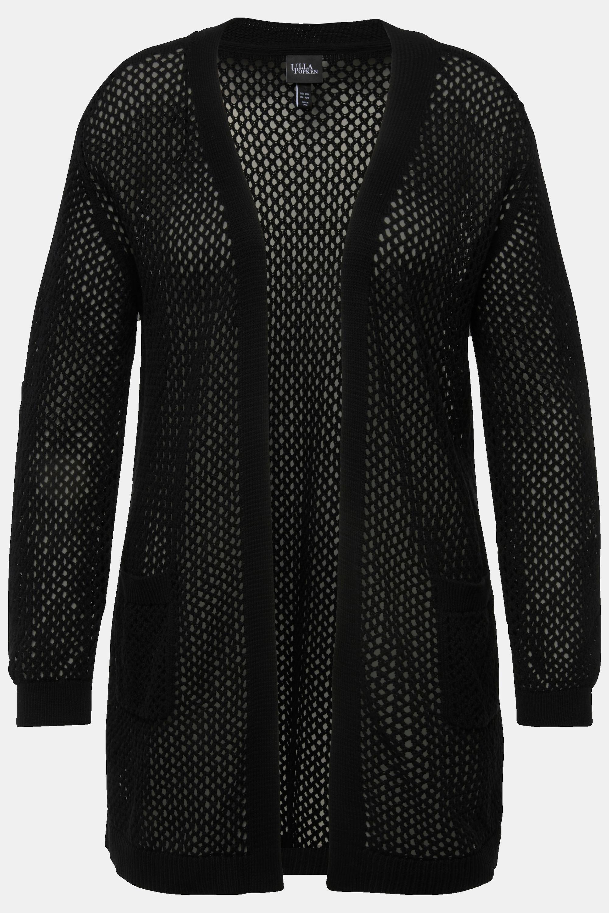 Ulla Popken Cardigan Lungo Effetto Velato Stile Aperto  