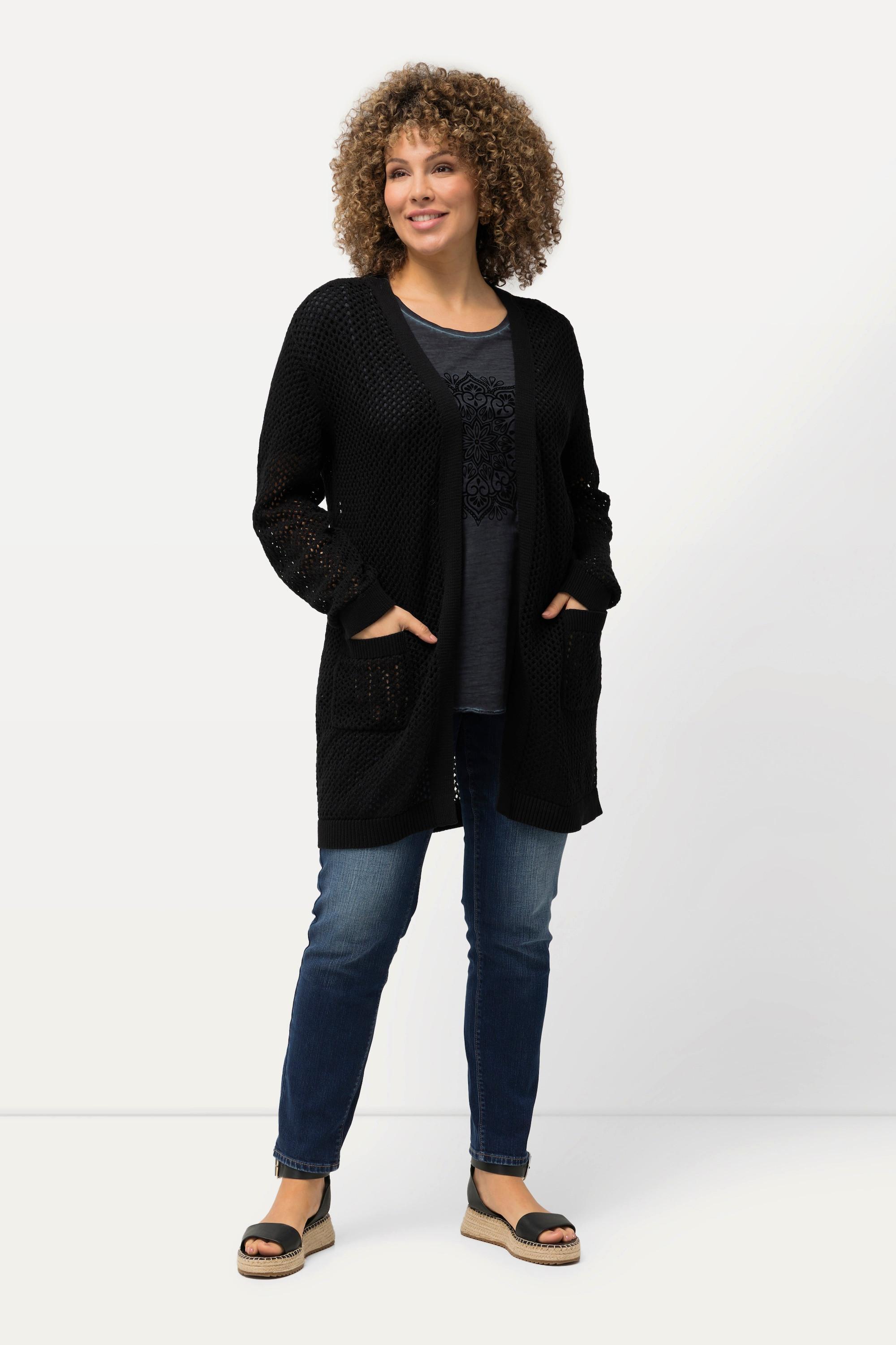 Ulla Popken Cardigan Lungo Effetto Velato Stile Aperto  