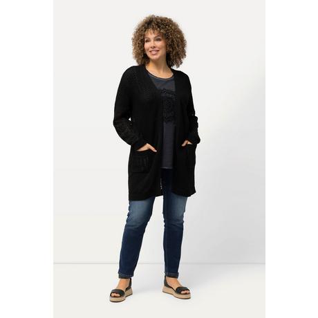 Ulla Popken Cardigan Lungo Effetto Velato Stile Aperto  