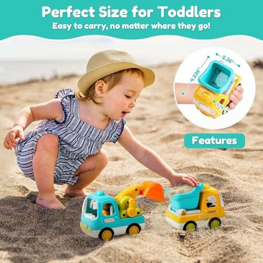 Activity-board  Baby-Spielzeugautos , Push and Go Baufahrzeuge , Inklusive Bagger und Kipper mit Musik und Licht 