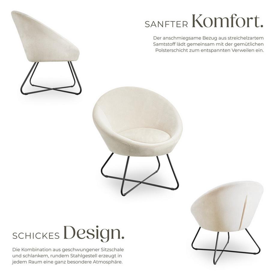 Tectake Cocktailsessel Centera gepolstert, mit Bouclé- oder Samtbezug Belastbarkeit 120 kg  