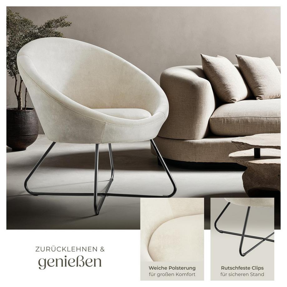 Tectake Cocktailsessel Centera gepolstert, mit Bouclé- oder Samtbezug Belastbarkeit 120 kg  