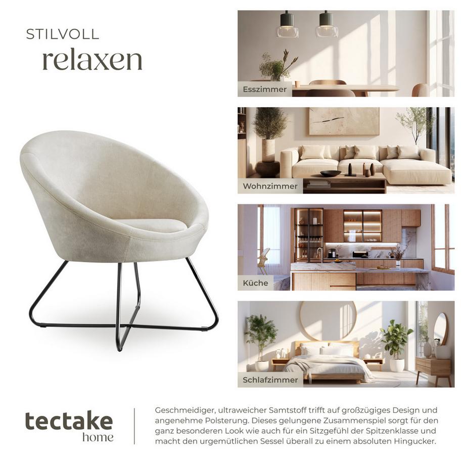 Tectake Cocktailsessel Centera gepolstert, mit Bouclé- oder Samtbezug Belastbarkeit 120 kg  