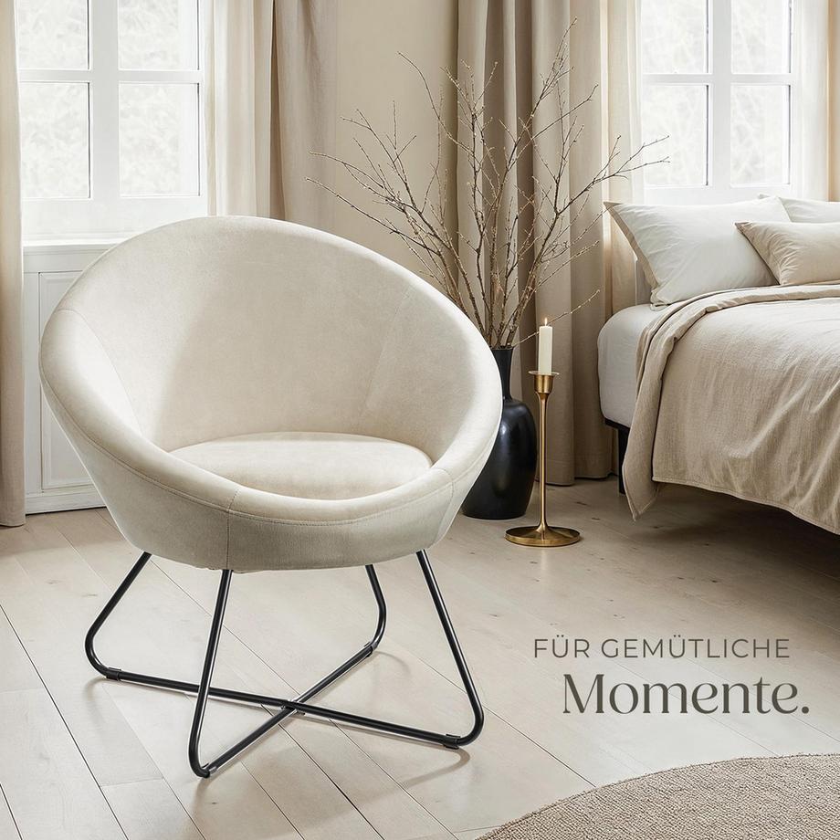 Tectake Cocktailsessel Centera gepolstert, mit Bouclé- oder Samtbezug Belastbarkeit 120 kg  