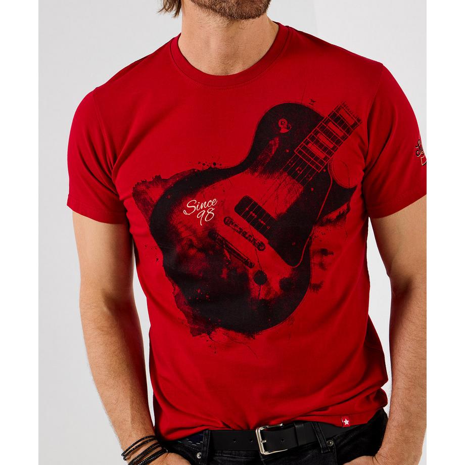 T-Shirt mit Gitarrenmotiv in Aquarelloptik