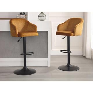 Vente-unique Tabouret de bar en tissu et métal - Hauteur réglable - Jaune moutarde et noir - CARSTEN  