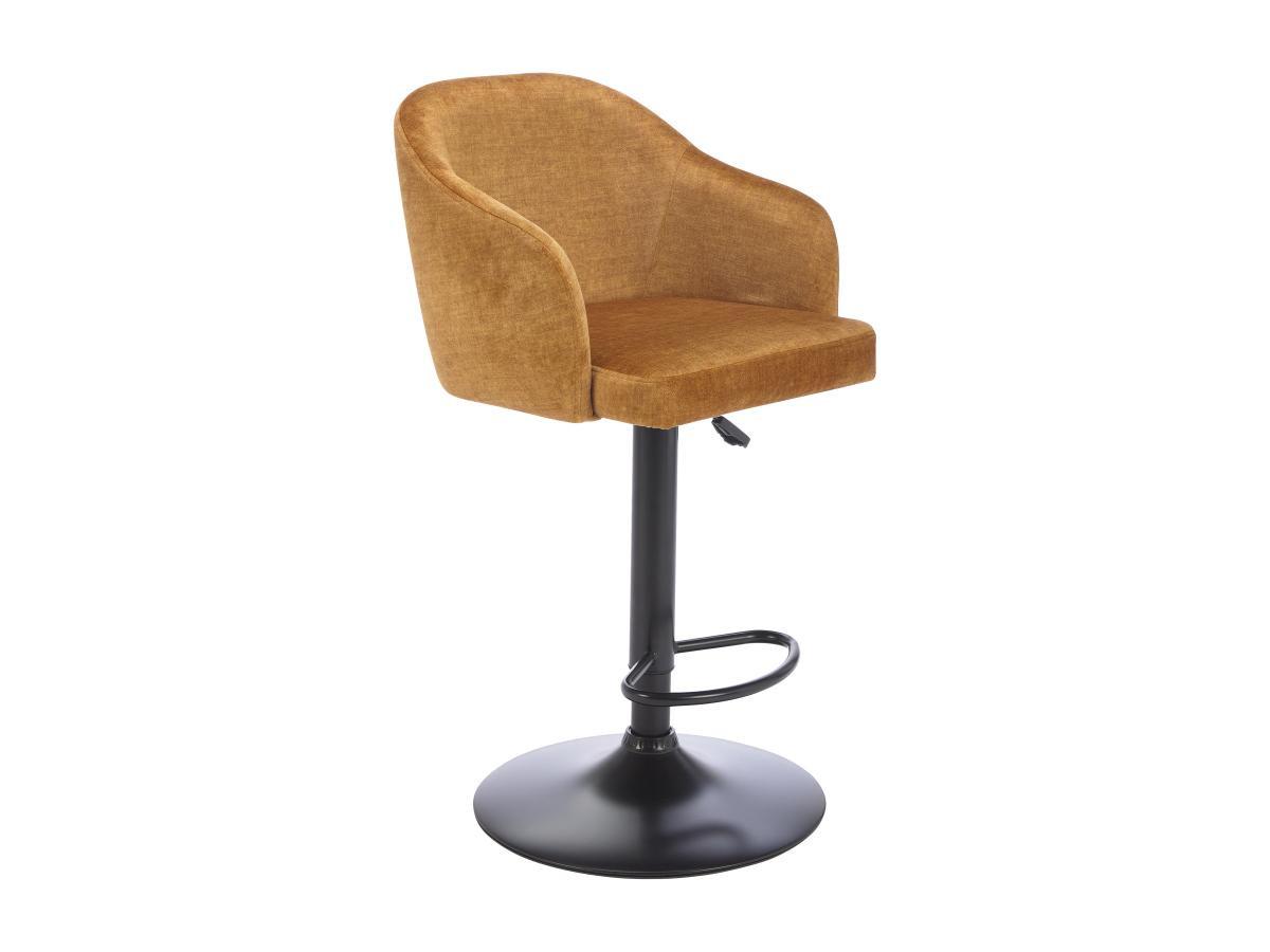 Vente-unique Tabouret de bar en tissu et métal - Hauteur réglable - Jaune moutarde et noir - CARSTEN  