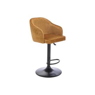 Vente-unique Tabouret de bar en tissu et métal - Hauteur réglable - Jaune moutarde et noir - CARSTEN  