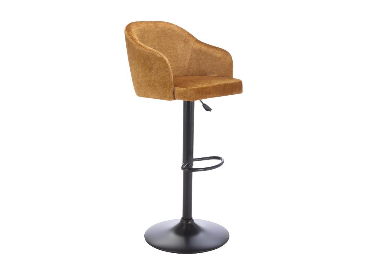 Vente-unique Tabouret de bar en tissu et métal - Hauteur réglable - Jaune moutarde et noir - CARSTEN  