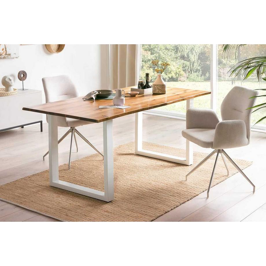 mutoni Table de salle à manger acacia blanc pied en U 200x100  