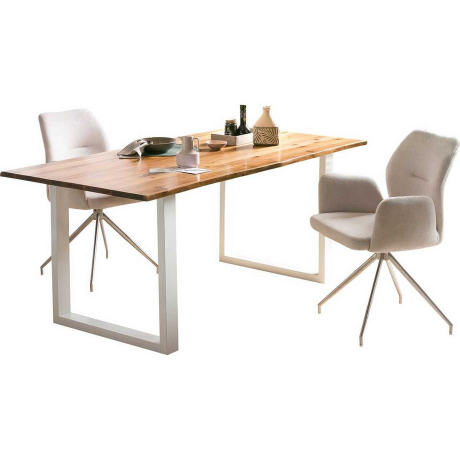 mutoni Table de salle à manger acacia blanc pied en U 200x100  