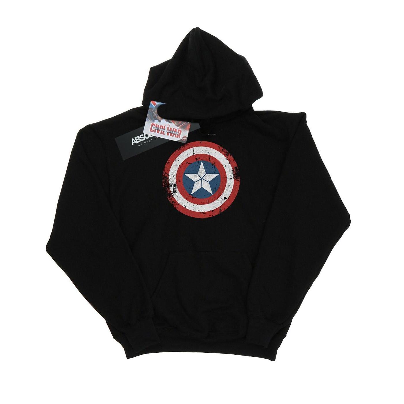 Image of Captain America Civil War Distressed Shield Kapuzenpullover Damen Schwarz XL