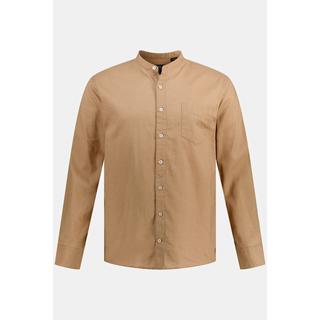 JP1880  Camicia in misto lino dalla vestibilità moderna con colletto alla coreana e maniche lunghe 