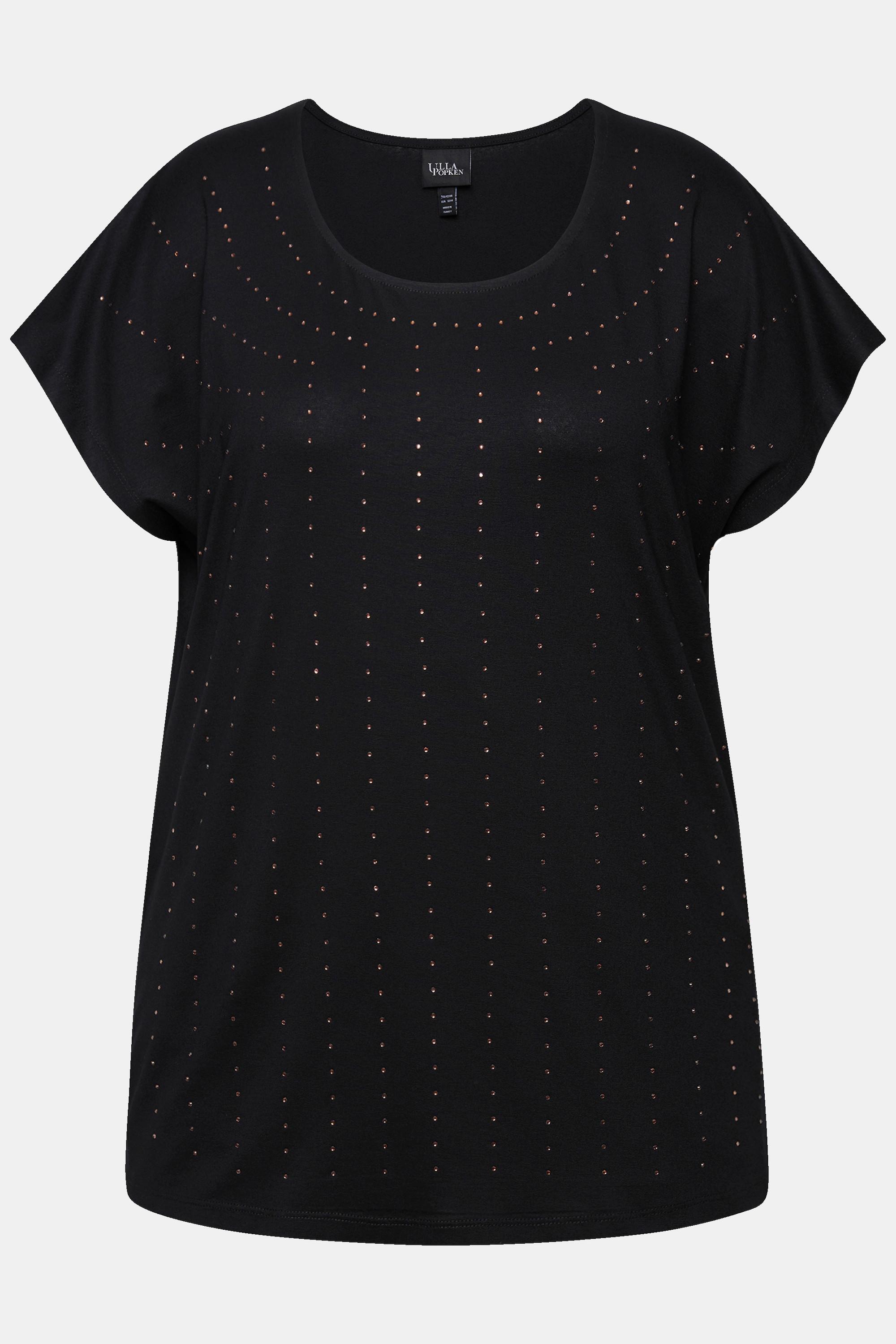 Ulla Popken  T-shirt oversize, col rond et manches courtes, petites pierres scintillantes 