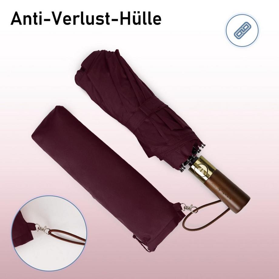 Alopini  Automatischer großer sturmsicherer Regenschirm, Taschenschirm mit belüftetem Doppeldach und Holzgriff 