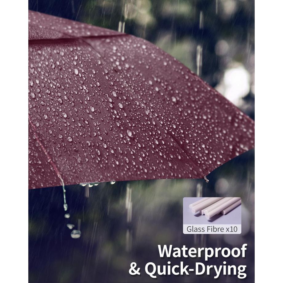 Alopini  Automatischer großer sturmsicherer Regenschirm, Taschenschirm mit belüftetem Doppeldach und Holzgriff 