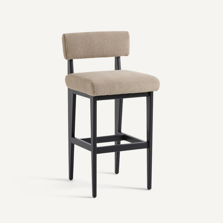 Barstuhl aus massivem Buchenholz und strukturiertem Stoff