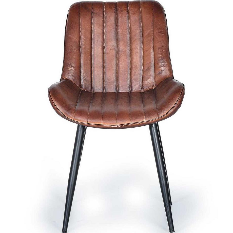Sedia pelle metallo marrone