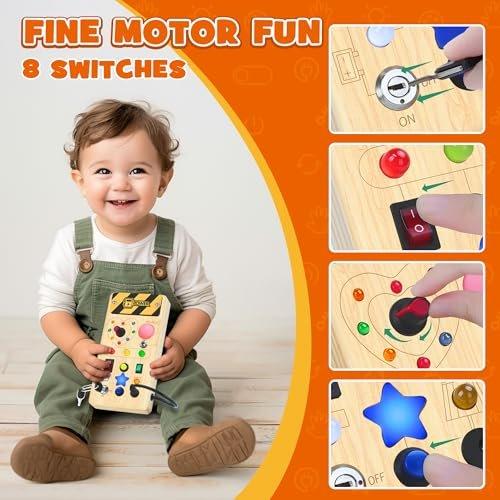Montessori Busy Board Mit LED-Leuchten | Motorikspielzeug Für Kinder 2–6 Jahre | Lernspielzeug Mit Knöpfen & Schaltern