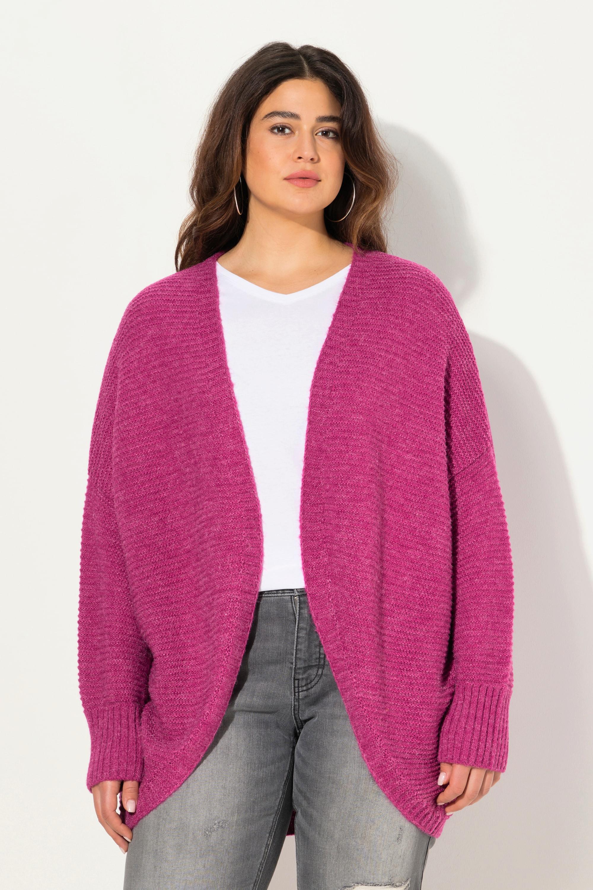 Ulla Popken  Cardigan coupe ouverte, laine mélangée, silhouette en O (Egg-Shape) 