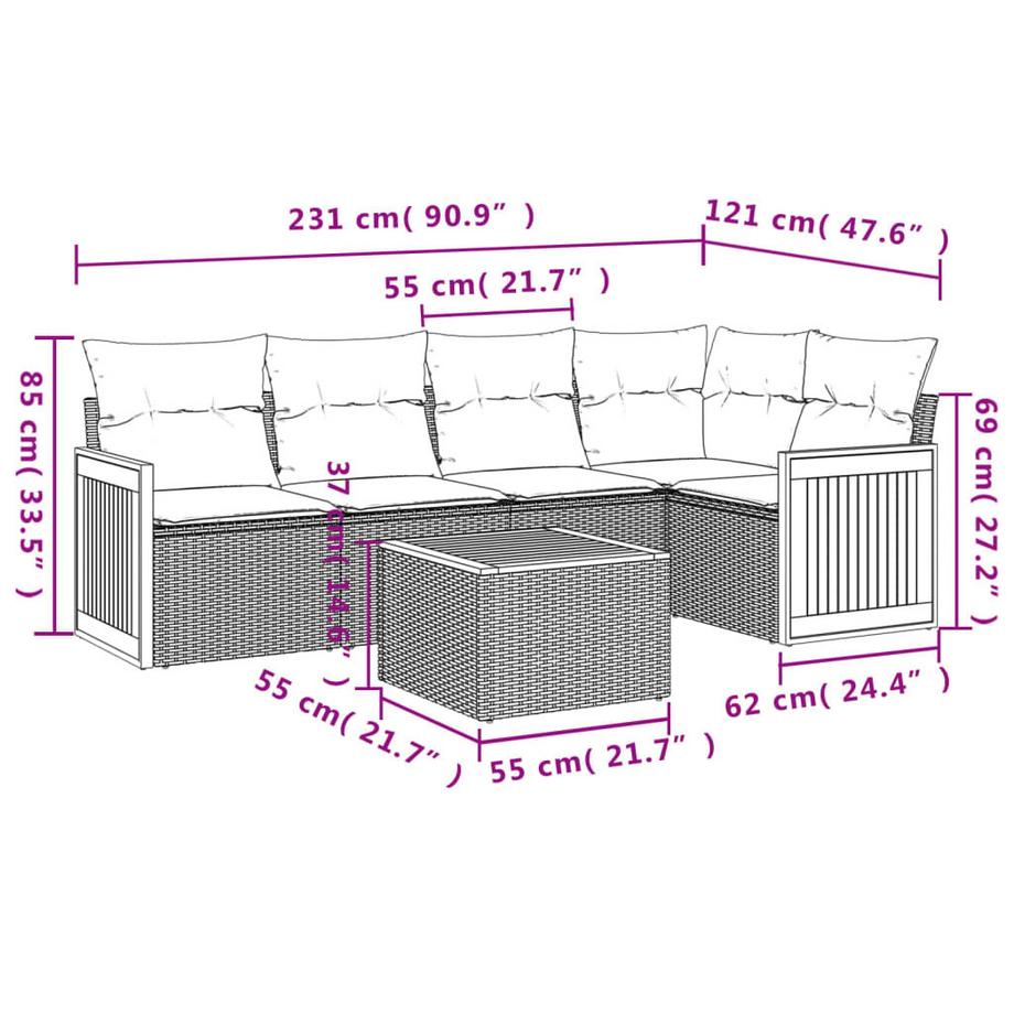 VidaXL set divano da giardino Polirattan  