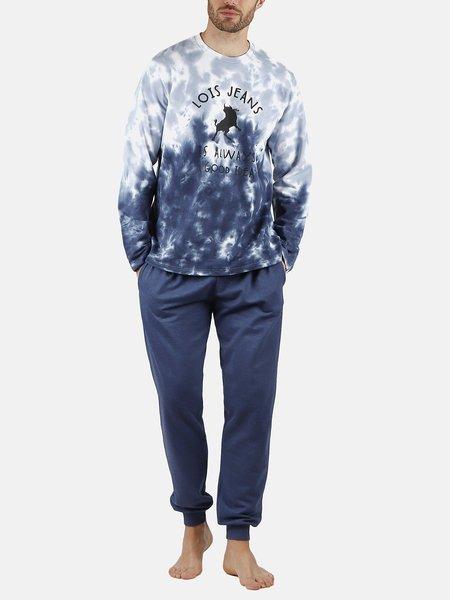 Image of Pyjama Hausanzug Hose Und Oberteil Always Lois Herren Blau M