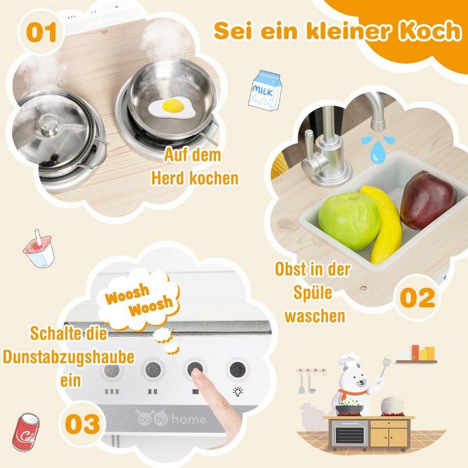 Northix  Eck Spielküche mit Separatem Kühlschrank & Sound & Spielzubehör Kinderküche Weiß 