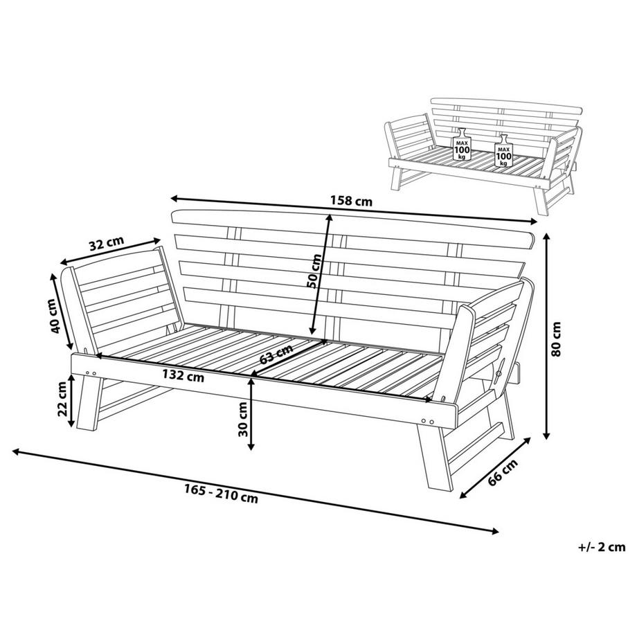 Beliani Banc avec coussin d'assise en Bois d'eucalyptus Rétro PORTICI  