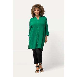 Ulla Popken  Blusa lunga in crêpe con collo alto, scollo a V e maniche a 3/4 