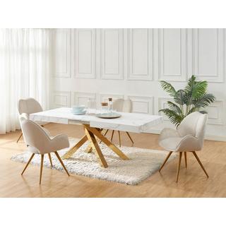 Vente-unique Tavolo da pranzo allungabile da 6 a 10 coperti in MDF e metallo Effetto marmo Bianco e Oro - CATONAV  