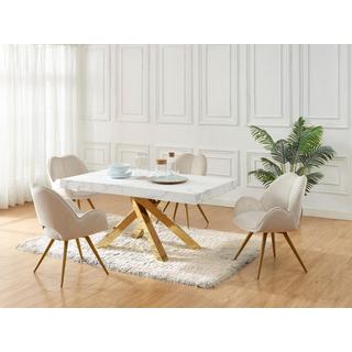 Vente-unique Tavolo da pranzo allungabile da 6 a 10 coperti in MDF e metallo Effetto marmo Bianco e Oro - CATONAV  
