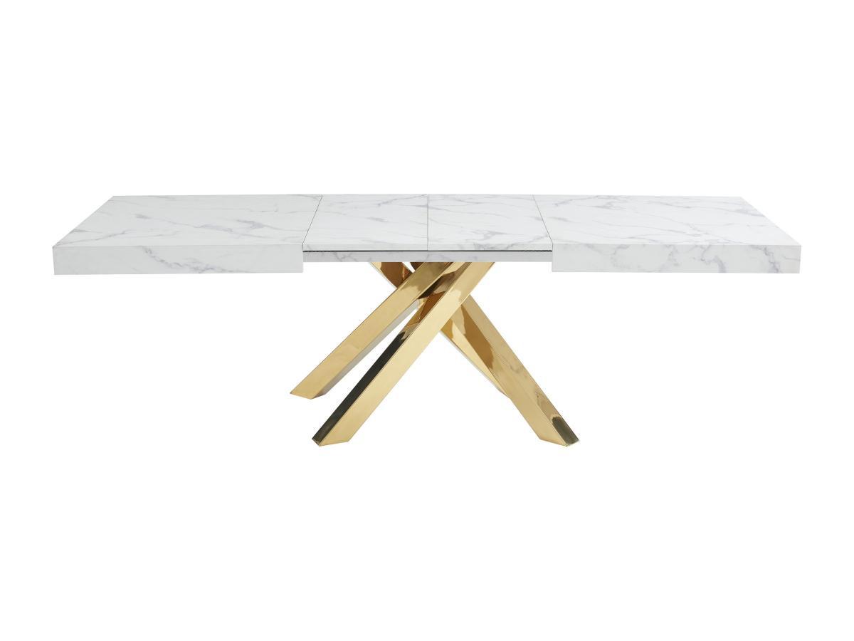 Vente-unique Tavolo da pranzo allungabile da 6 a 10 coperti in MDF e metallo Effetto marmo Bianco e Oro - CATONAV  