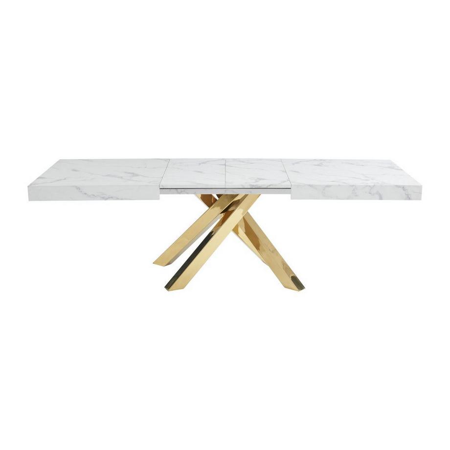 Vente-unique Tavolo da pranzo allungabile da 6 a 10 coperti in MDF e metallo Effetto marmo Bianco e Oro - CATONAV  