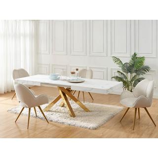 Vente-unique Tavolo da pranzo allungabile da 6 a 10 coperti in MDF e metallo Effetto marmo Bianco e Oro - CATONAV  