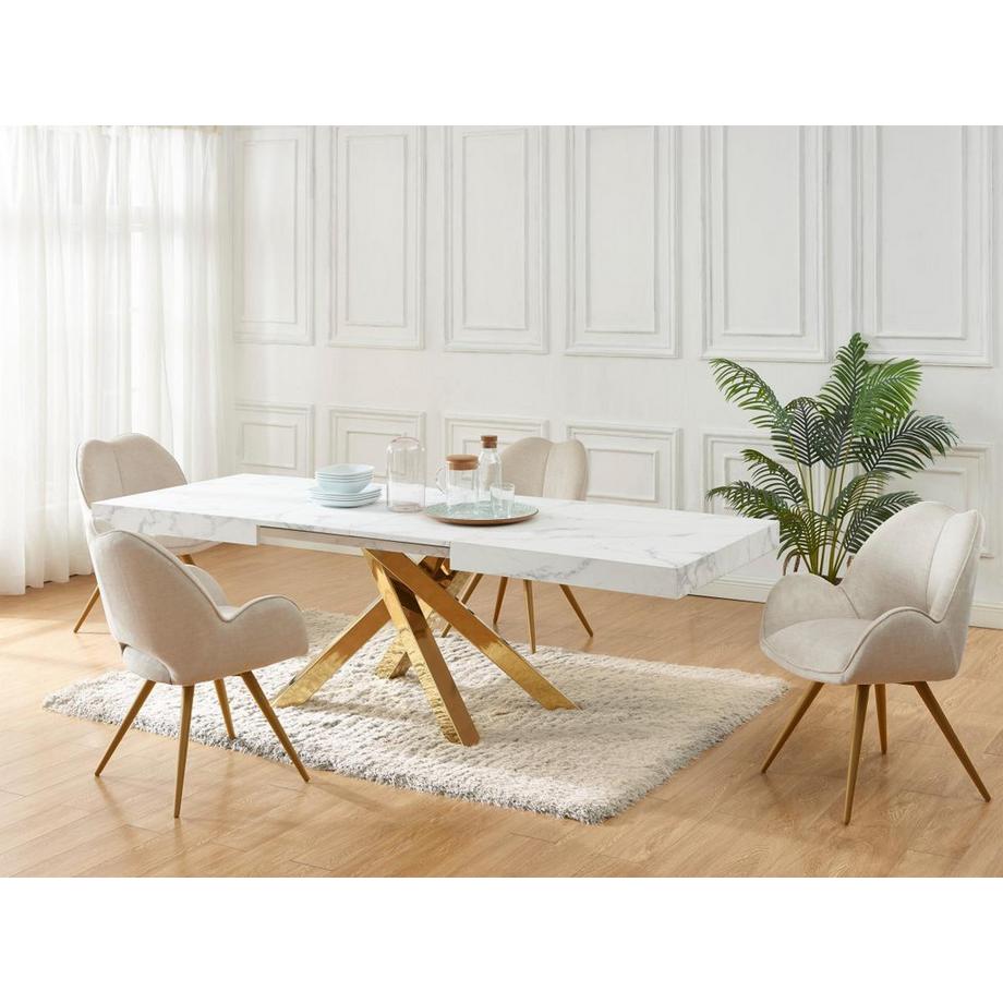 Vente-unique Tavolo da pranzo allungabile da 6 a 10 coperti in MDF e metallo Effetto marmo Bianco e Oro - CATONAV  