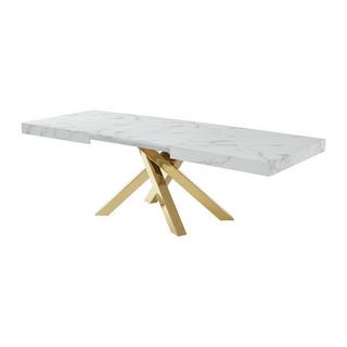 Vente-unique Tavolo da pranzo allungabile da 6 a 10 coperti in MDF e metallo Effetto marmo Bianco e Oro - CATONAV  