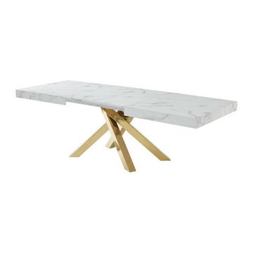 Tavolo da pranzo allungabile da 6 a 10 coperti in MDF e metallo Effetto marmo Bianco e Oro - CATONAV