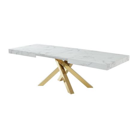 Vente-unique Tavolo da pranzo allungabile da 6 a 10 coperti in MDF e metallo Effetto marmo Bianco e Oro - CATONAV  