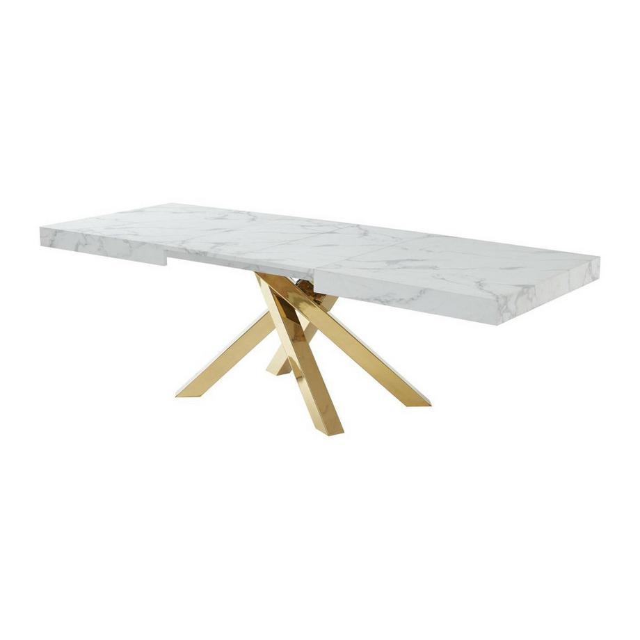 Tavolo da pranzo allungabile da 6 a 10 coperti in MDF e metallo Effetto marmo Bianco e Oro - CATONAV
