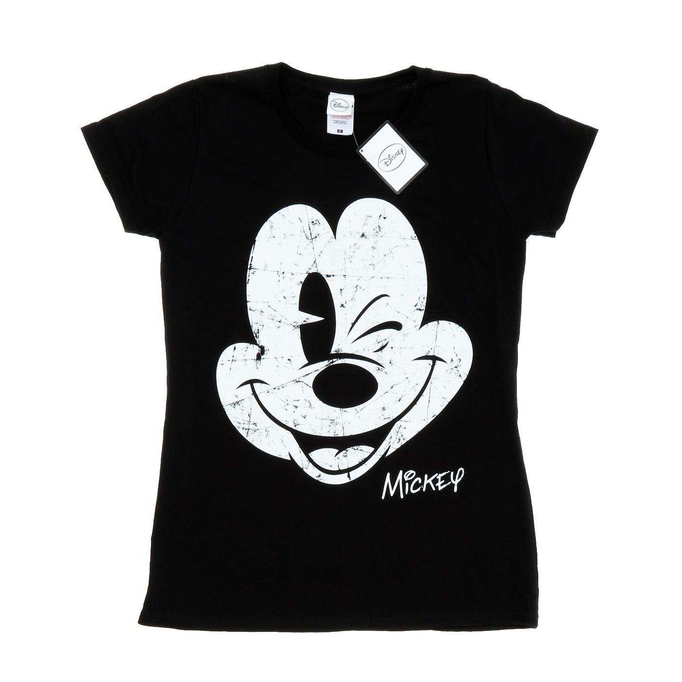Image of Mickey Mouse Distressed Face Tshirt Damen Schwarz M