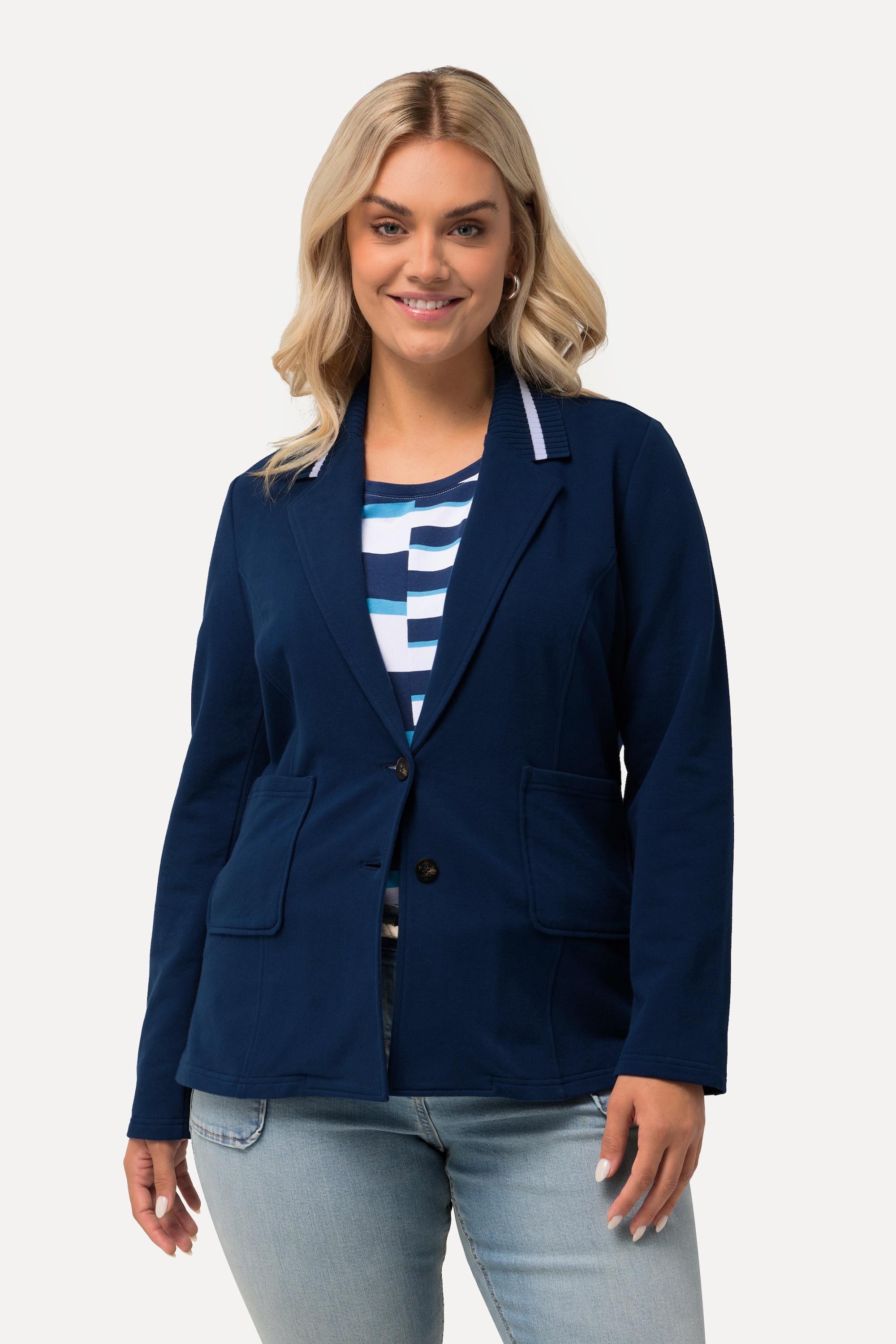 Ulla Popken  Blazer di felpa in comodo tessuto elasticizzato con revers 