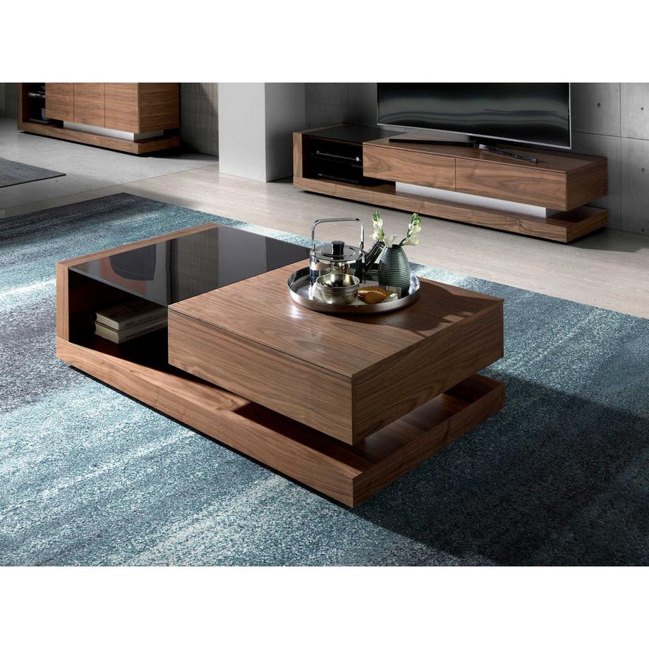 ANGEL CERDA Rechteckiger Couchtisch Rechteckiger Couchtisch Schwarz und Walnussglas  