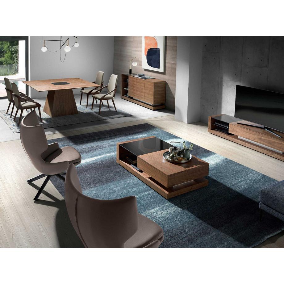 ANGEL CERDA Rechteckiger Couchtisch Rechteckiger Couchtisch Schwarz und Walnussglas  