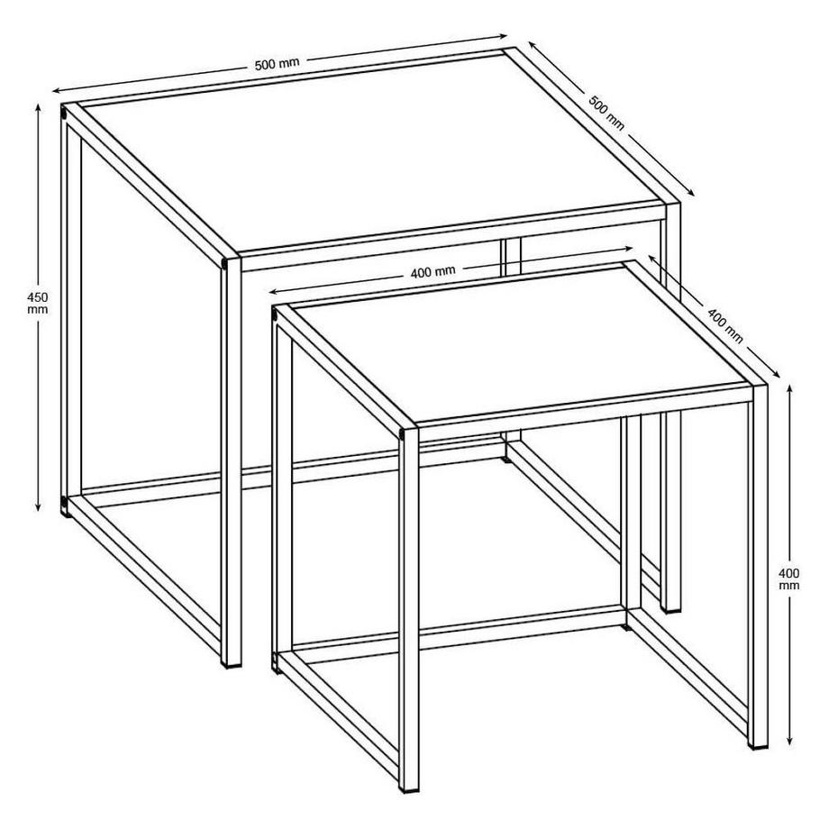mutoni Ensemble de tables d'appoint Multiple Bronx chêne sauvage papier noir 50x50x45cm  
